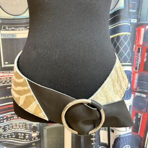Stone Feather Road Cowhide Leather Metallic Gold Y2K Rodeo Designer Belt